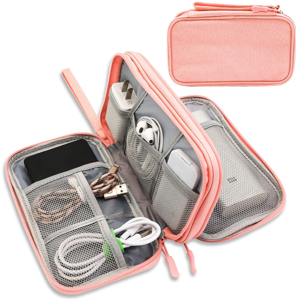 Pink Portable Digital Organizer Bag Multifunctional Storage For Power Banks Cables And Accessories(Photography Props Not