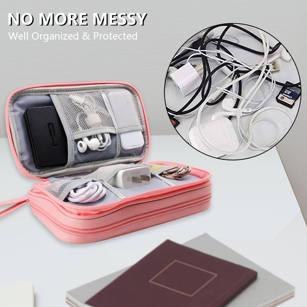 Pink Portable Digital Organizer Bag Multifunctional Storage For Power Banks Cables And Accessories(Photography Props Not