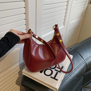 Red Vintage Pu Leather Shoulder Bag Women's Simple And Stylish Tote For Commuting Casual Use