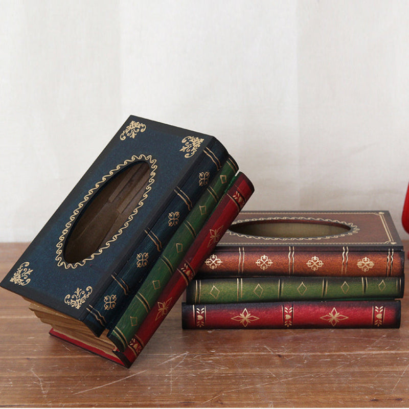 1 Piece Dark Blue Vintage Wooden Tissue Box Creative Book Shaped Holder For Home And Restaurant