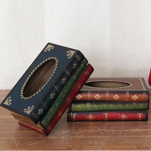 1 Piece Dark Blue Vintage Wooden Tissue Box Creative Book Shaped Holder For Home And Restaurant