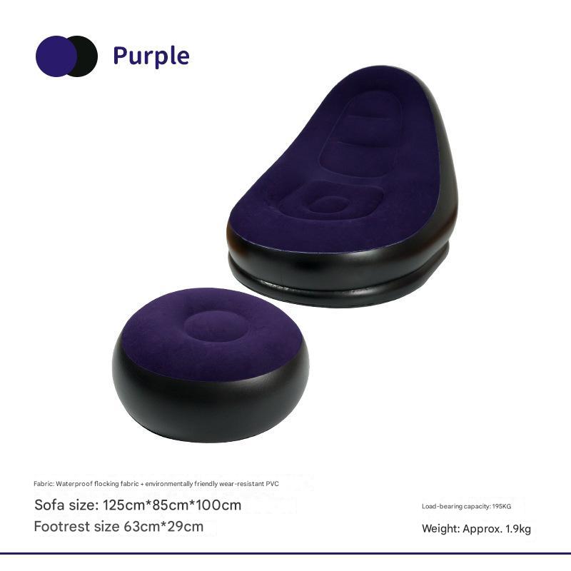 Purple And Black Patchwork Portable Inflatable Sofa Chair With Ottoman Waterproof Flocked Lazy For Camping Home Use