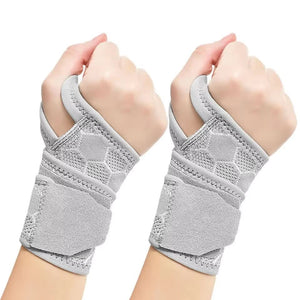 2 Pairs Grey Breathable Sports Wrist Support Wrap Fitness Gym Wristband For Badminton & Injury Prevention