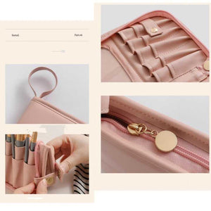 White Portable Shell Makeup Brush Storage Bag Multi Functional Pu Cosmetic Organizer With Button Closure Convertible To