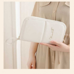 White Portable Shell Makeup Brush Storage Bag Multi Functional Pu Cosmetic Organizer With Button Closure Convertible To