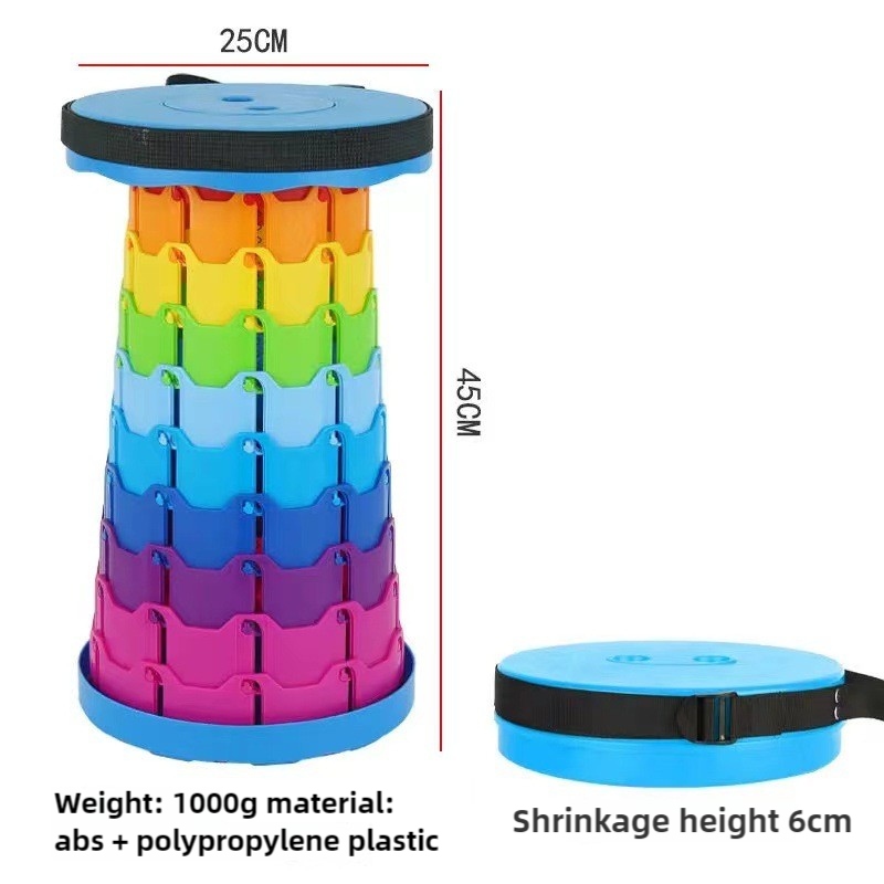 Rainbow Color Stitching Blue Portable Outdoor Telescopic Folding Stool With 100 Weight Bearing Buckles Lightweight And C