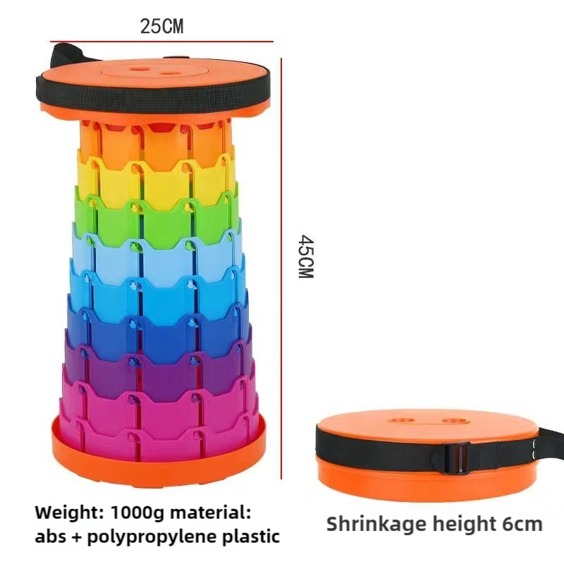 Rainbow Color Stitching Orange Portable Outdoor Telescopic Folding Stool With 100 Weight Bearing Buckles Lightweight And