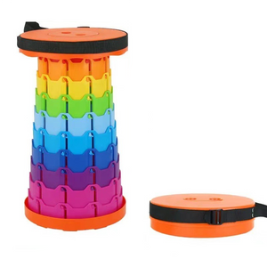 Rainbow Color Stitching Orange Portable Outdoor Telescopic Folding Stool With 100 Weight Bearing Buckles Lightweight And