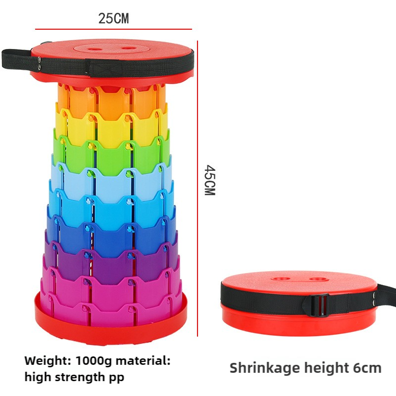 Rainbow Color Stitching Red Portable Outdoor Telescopic Folding Stool With 100 Weight Bearing Buckles Lightweight And Co