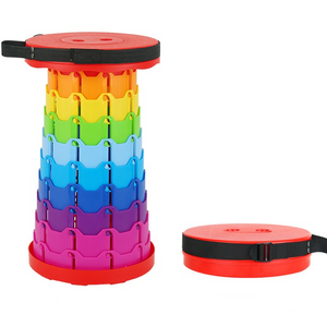 Rainbow Color Stitching Red Portable Outdoor Telescopic Folding Stool With 100 Weight Bearing Buckles Lightweight And Co