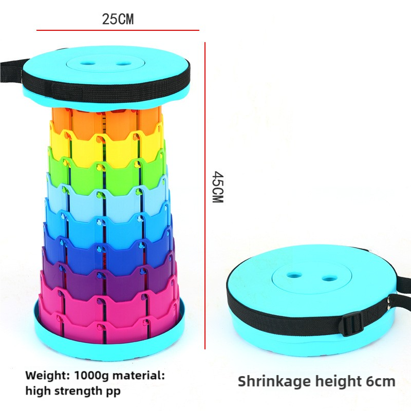 Rainbow Color Stitching Cyan Portable Outdoor Telescopic Folding Stool With 100 Weight Bearing Buckles Lightweight And C