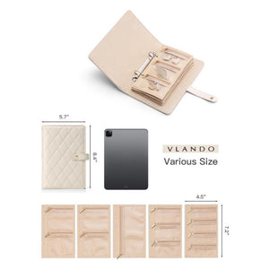 Veile Studios 1 Piece Off White Luxury Leather Loose Leaf Jewelry Organizer Portable Large Capacity Storage Book For Ear