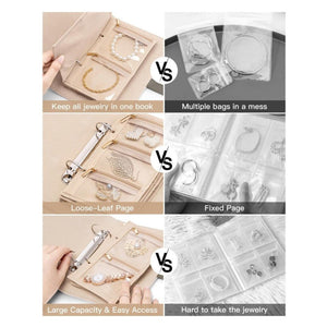 Veile Studios 1 Piece Off White Luxury Leather Loose Leaf Jewelry Organizer Portable Large Capacity Storage Book For Ear