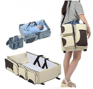 Beige Brown Patchwork Multifunctional Foldable Baby Crib Mommy Bag | Large Capacity Diaper Portable Shoulder And Handhel