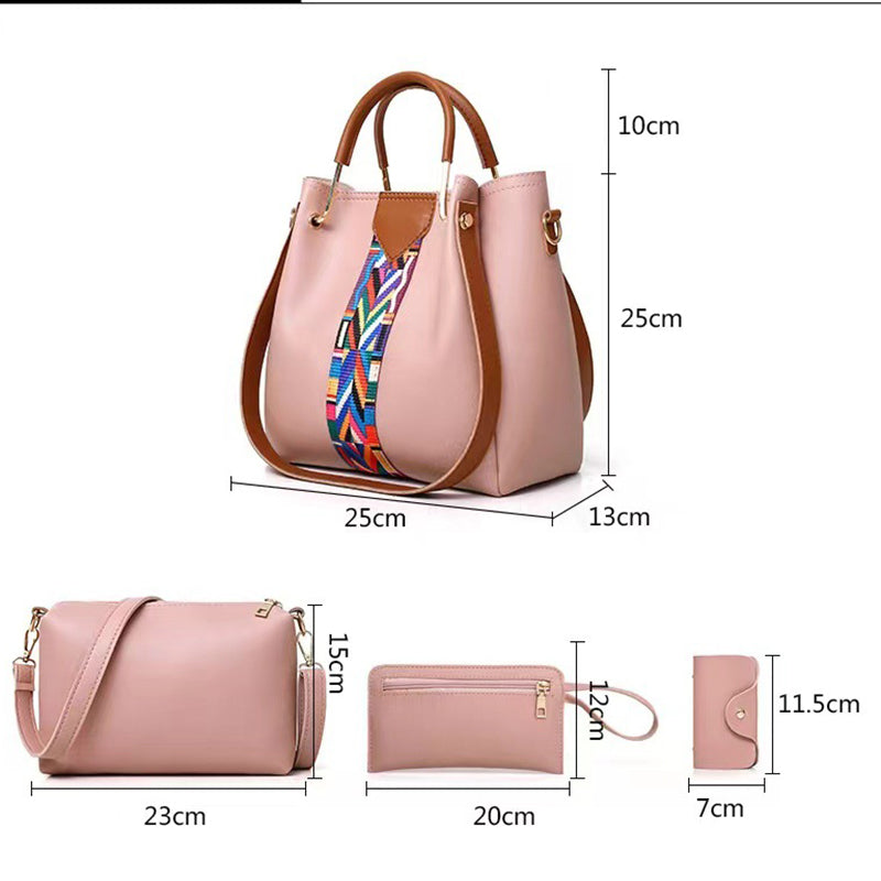 Pink Elegant 4 Piece Women's Handbag Set Stylish Pu Leather Tote Shoulder Bag Clutch And Wallet For Every Occasion