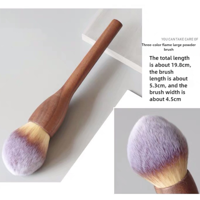 Three Color Flame Large Powder Brush Walnut Wood Makeup Set Blush And Contour Brushes With Soft Fiber Bristles