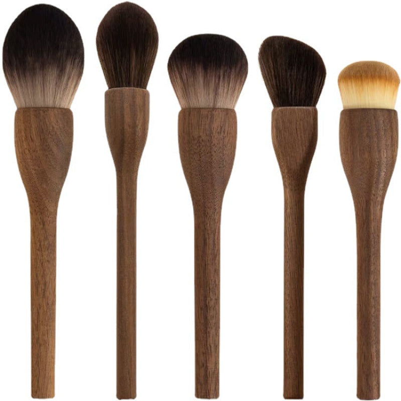 Three Color Flame Large Powder Brush Walnut Wood Makeup Set Blush And Contour Brushes With Soft Fiber Bristles