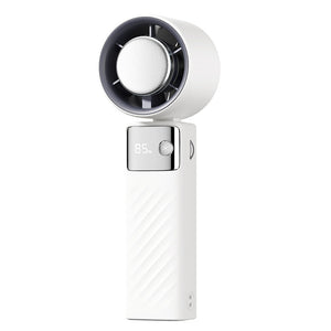 White Portable Turbo Handheld Usb Rechargeable Fan With Digital Speed Display High Cooling For Outdoor Use