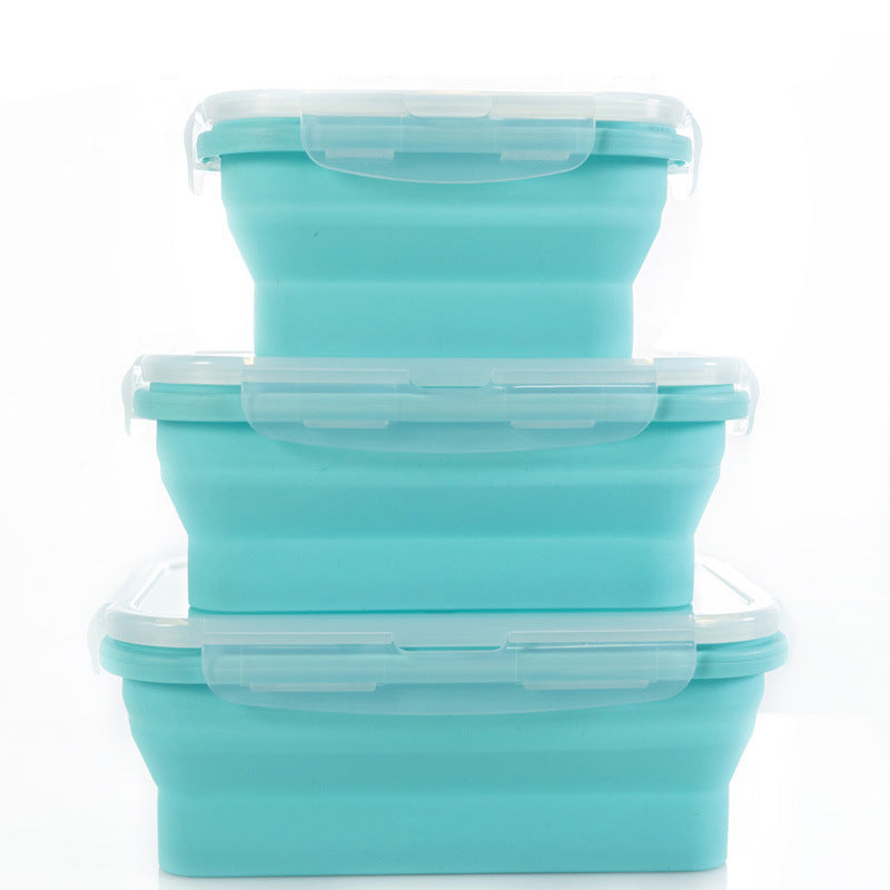 3 Piece Set Blue Collapsible Silicone Food Storage Containers 350Ml 500Ml 800Ml | Bpa Free Microwave Dishwasher & Freeze