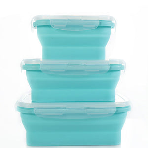 3 Piece Set Blue Collapsible Silicone Food Storage Containers 350Ml 500Ml 800Ml | Bpa Free Microwave Dishwasher & Freeze