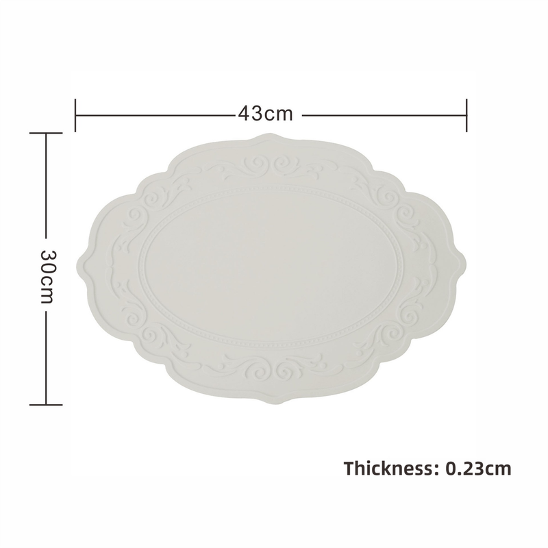 Elosung 2 Pcs Grey Oval Embossed Floral Edged Silicone Placemats Non Slip Heat Resistant Easy To Clean Dining Table Mats