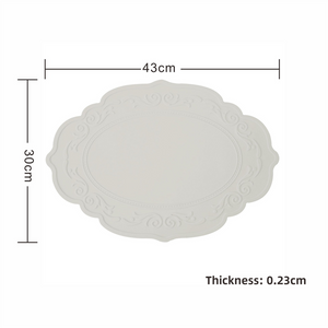 Elosung 2 Pcs Grey Oval Embossed Floral Edged Silicone Placemats Non Slip Heat Resistant Easy To Clean Dining Table Mats