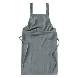 Grey Cotton Linen H Back Apron Solid Color Kitchen Cooking With Pocket