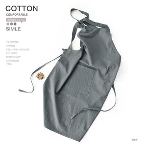 Grey Cotton Linen H Back Apron Solid Color Kitchen Cooking With Pocket
