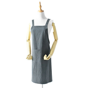 Grey Cotton Linen H Back Apron Solid Color Kitchen Cooking With Pocket