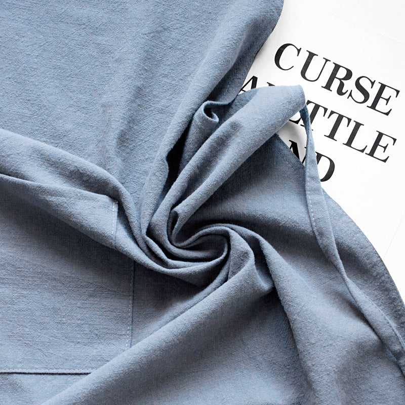Grey Cotton Linen H Back Apron Solid Color Kitchen Cooking With Pocket