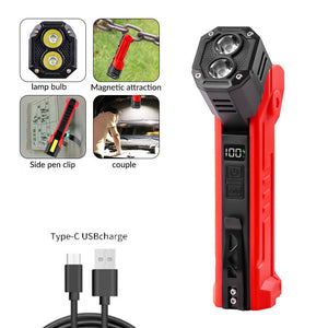 Orange Flashlight Car Repair Light Led Work Magnetic Base Power Bank