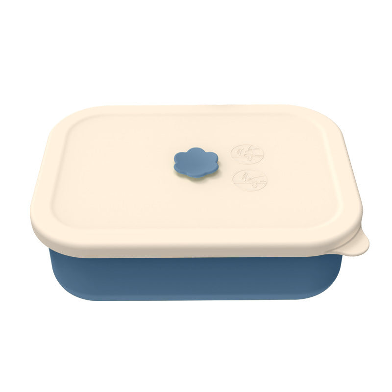 Dark Blue Microwave Safe Silicone Lunch Box With 4 Compartments Airtight Bento For Work And Travel