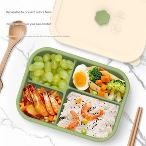 Dark Blue Microwave Safe Silicone Lunch Box With 4 Compartments Airtight Bento For Work And Travel