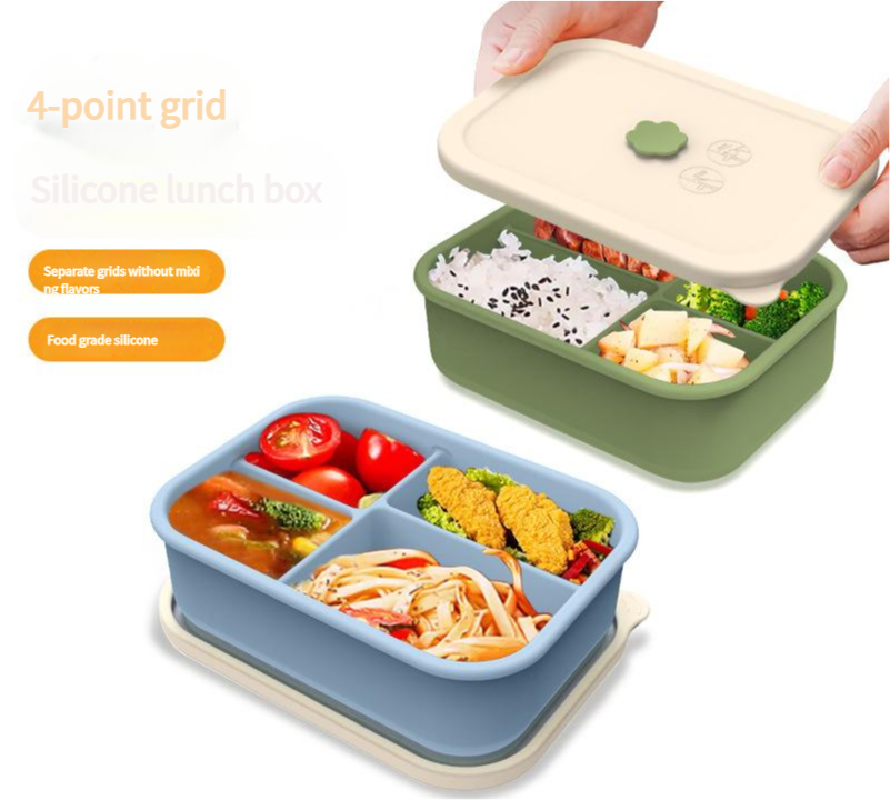 Dark Blue Microwave Safe Silicone Lunch Box With 4 Compartments Airtight Bento For Work And Travel