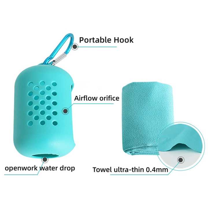 Purple Quick Dry Cooling Towel Set (2 Pack) Microfiber Sport Towels With Silicone Cases & Carabiners