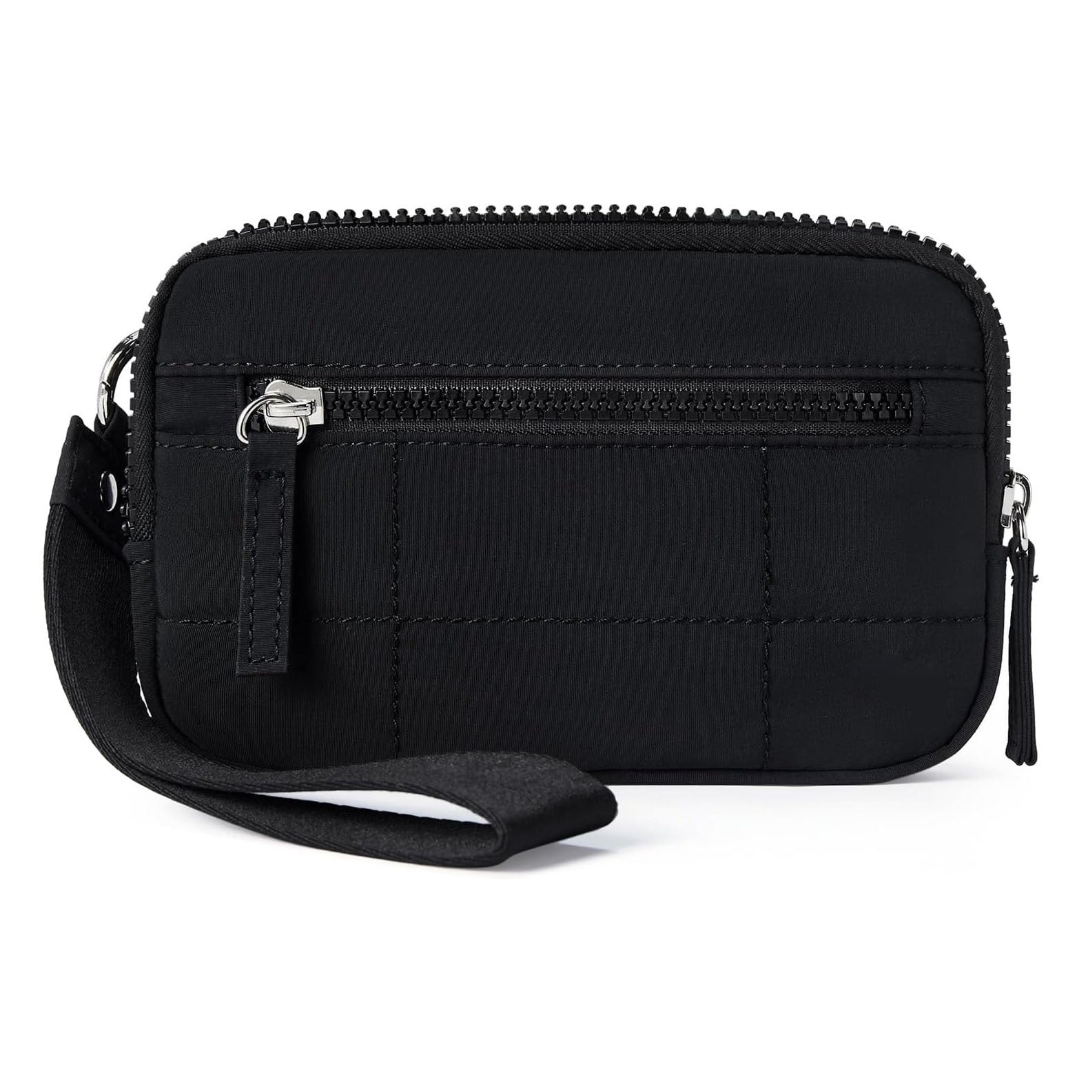 Black Rfid Blocking Nylon Wristlet Clutch Wallet Compact Waterproof Pouch With Card Slots & Id Window