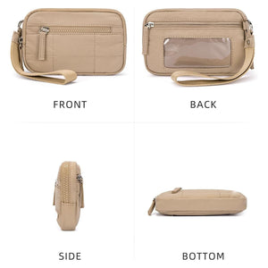 Black Rfid Blocking Nylon Wristlet Clutch Wallet Compact Waterproof Pouch With Card Slots & Id Window