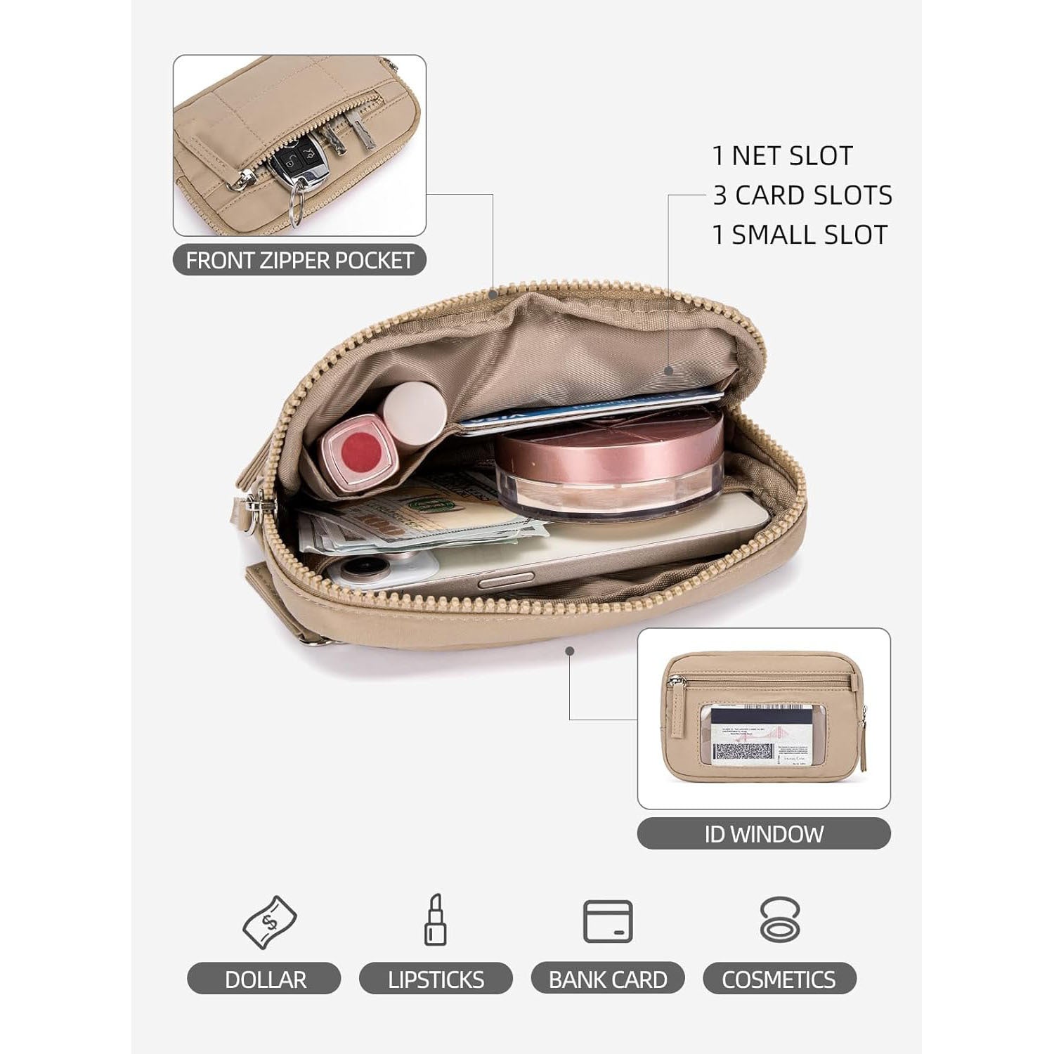 Black Rfid Blocking Nylon Wristlet Clutch Wallet Compact Waterproof Pouch With Card Slots & Id Window