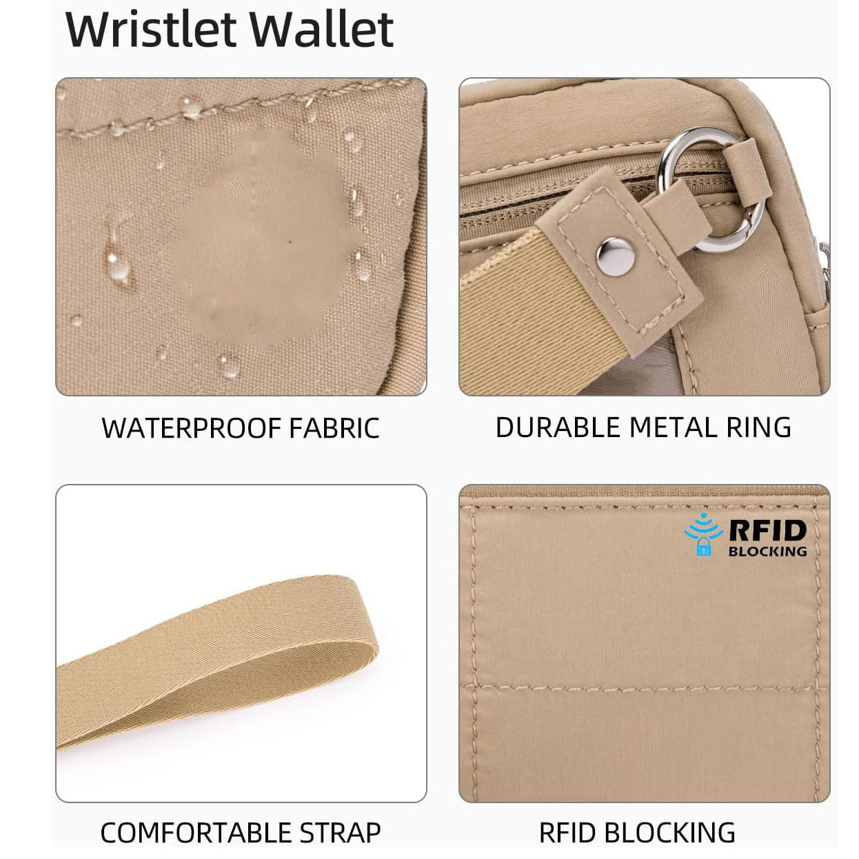 Black Rfid Blocking Nylon Wristlet Clutch Wallet Compact Waterproof Pouch With Card Slots & Id Window