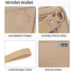 Black Rfid Blocking Nylon Wristlet Clutch Wallet Compact Waterproof Pouch With Card Slots & Id Window