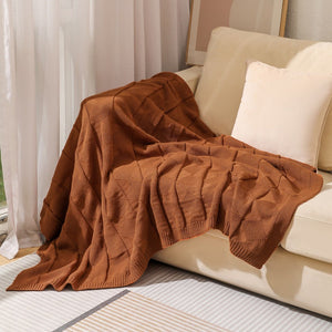Caramel Cozy Lightweight Acrylic Knit Throw Blanket Diamond Waffle Texture For Sofa Bed & Travel