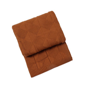 Caramel Cozy Lightweight Acrylic Knit Throw Blanket Diamond Waffle Texture For Sofa Bed & Travel