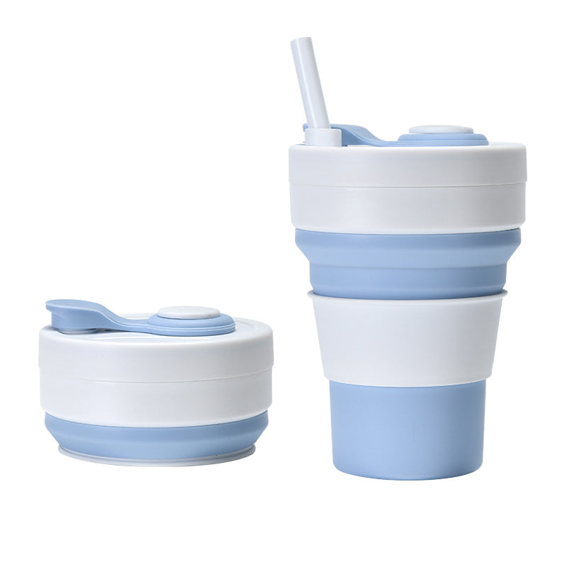 2 Pcs White And Blue 350Ml Collapsible Silicone Travel Cup Portable Leak Proof & Food Grade Drinking Mug With Lid Insula