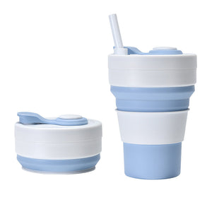 2 Pcs White And Blue 350Ml Collapsible Silicone Travel Cup Portable Leak Proof & Food Grade Drinking Mug With Lid Insula