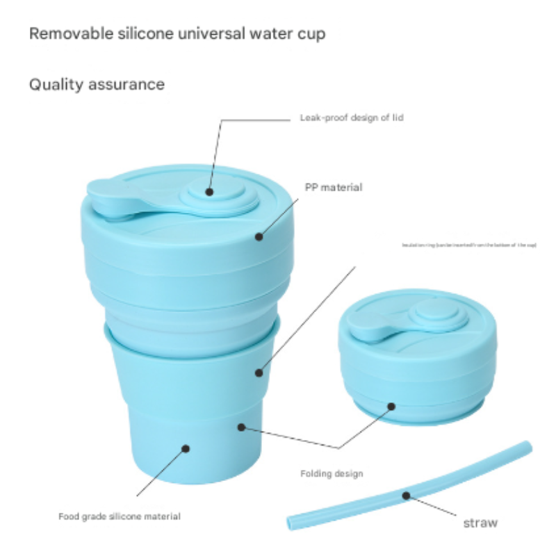 2 Pcs White And Blue 350Ml Collapsible Silicone Travel Cup Portable Leak Proof & Food Grade Drinking Mug With Lid Insula