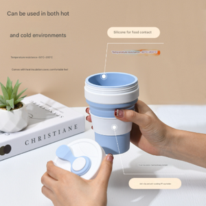 2 Pcs White And Blue 350Ml Collapsible Silicone Travel Cup Portable Leak Proof & Food Grade Drinking Mug With Lid Insula