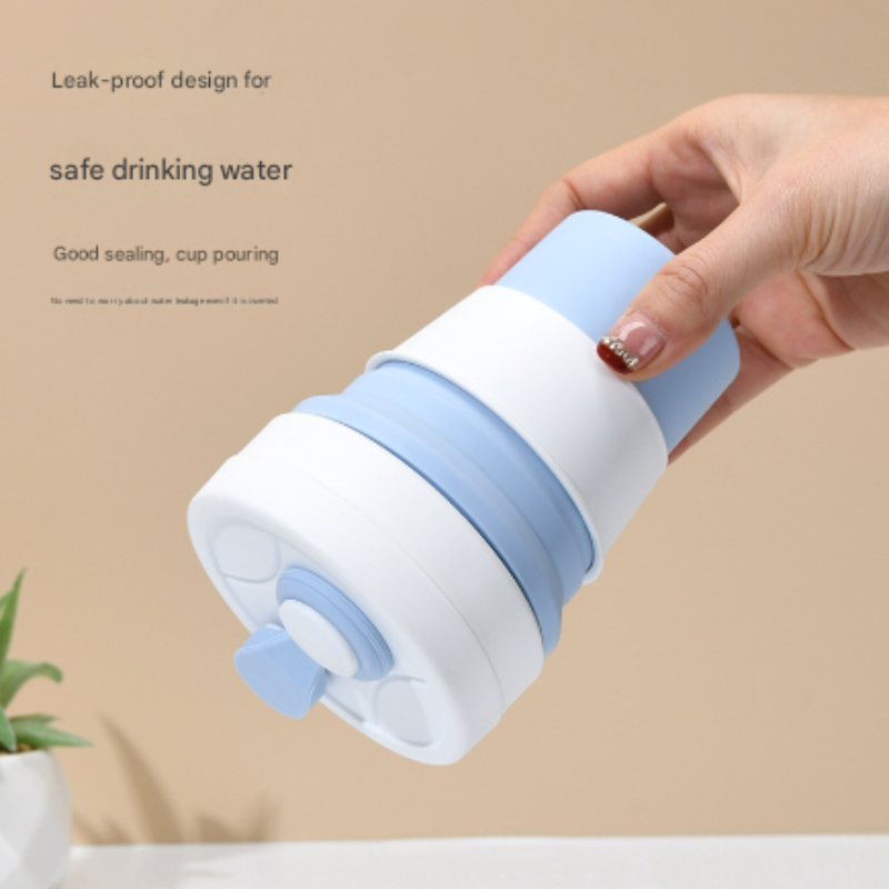 2 Pcs White And Blue 350Ml Collapsible Silicone Travel Cup Portable Leak Proof & Food Grade Drinking Mug With Lid Insula
