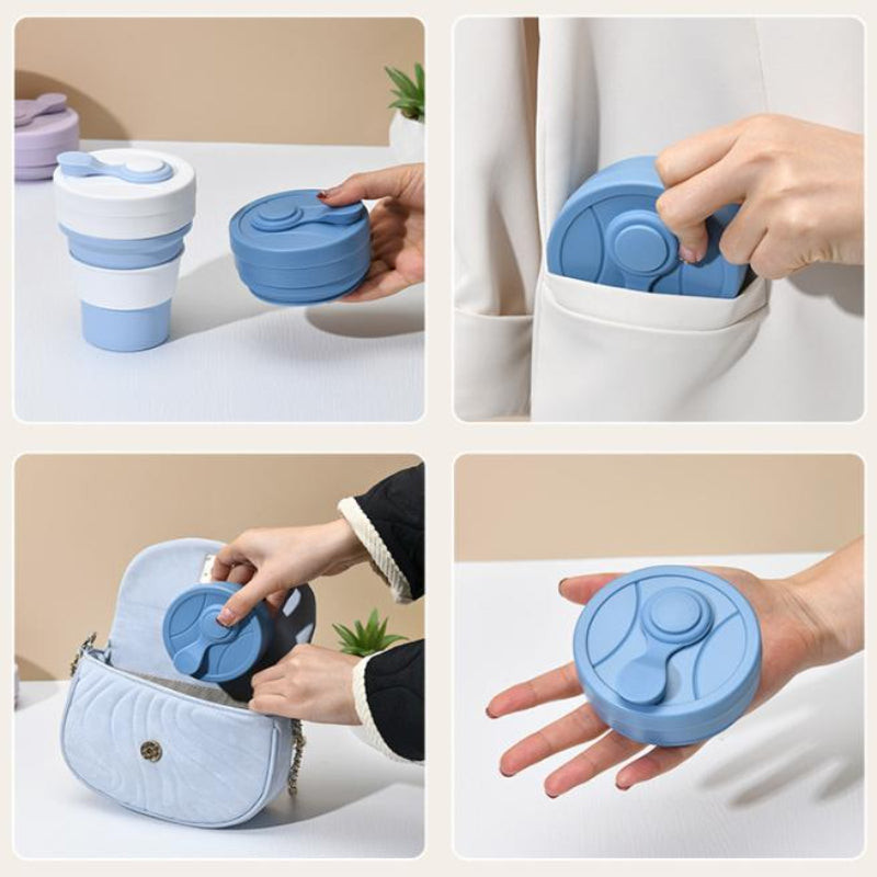 2 Pcs White And Blue 350Ml Collapsible Silicone Travel Cup Portable Leak Proof & Food Grade Drinking Mug With Lid Insula