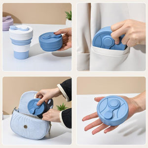 2 Pcs White And Blue 350Ml Collapsible Silicone Travel Cup Portable Leak Proof & Food Grade Drinking Mug With Lid Insula