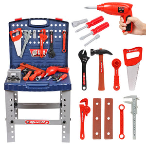 Tool Box Work Bench With Battery Operated Drill Set Kids Pretend Play Toy 55Pcs